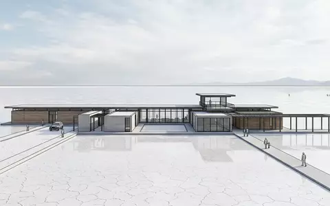 Moderner Architektur-Render zeigt Silhouette von Salar de Uyuni in Uyuni Bolivien, klare Linien und neutrales - Foto: THN