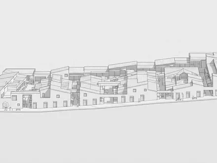 Moderner Architektur-Render zeigt Silhouette von Hexenmarkt La Paz in La Paz Bolivien, klare Linien und - Foto: THN