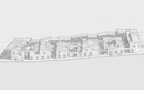 Moderner Architektur-Render zeigt Silhouette von Hexenmarkt La Paz in La Paz Bolivien, klare Linien und - Foto: THN