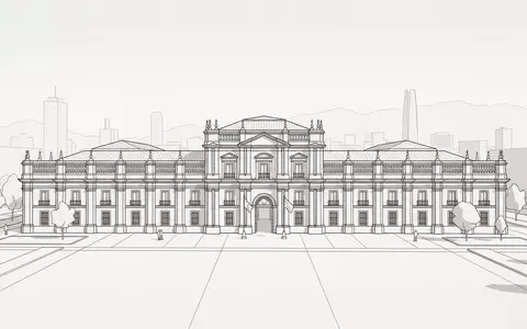 Moderner Architektur-Render zeigt Silhouette von La Moneda Santiago in Santiago de Chile Chile, klare Linien - Foto: THN