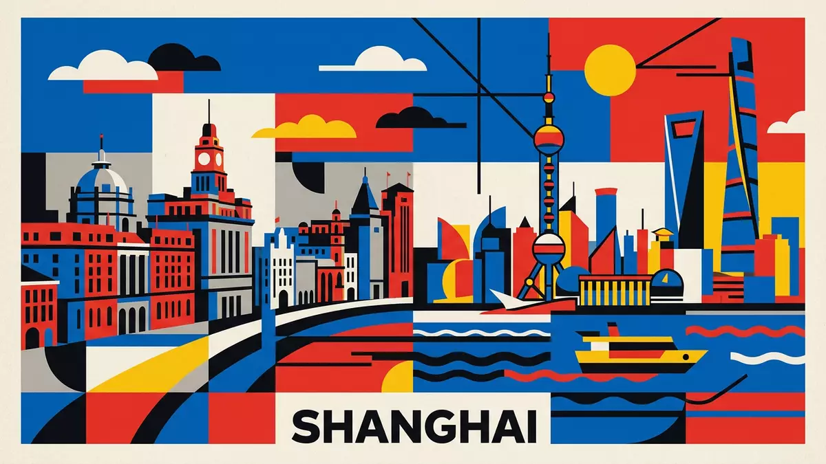 Bauhaus-Poster als Abstraktion von Bund Shanghai in Shanghai, China