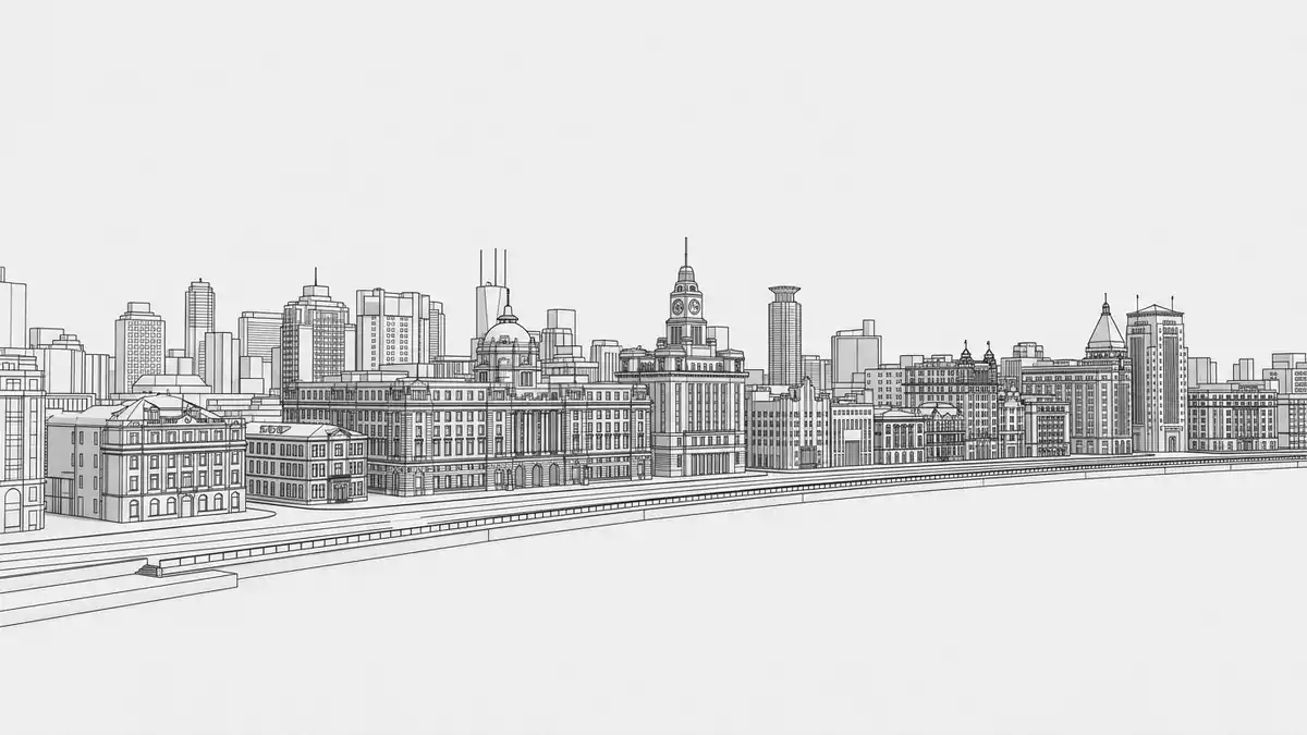 Architektur-Render von Bund Shanghai in Shanghai, China bei Tageslicht