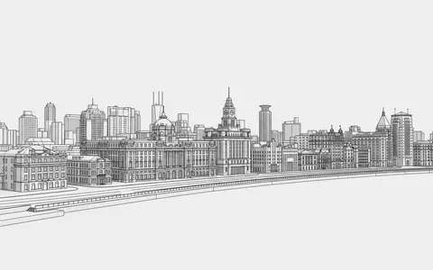 Moderner Architektur-Render zeigt Silhouette von Bund Shanghai in Shanghai China, klare Linien und neutrales Tageslicht - Foto: THN