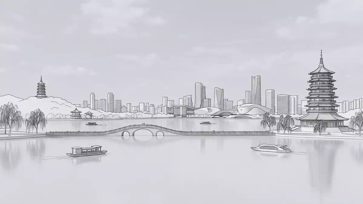 Architektur-Render von Westsee Hangzhou in Hangzhou, China bei Tageslicht