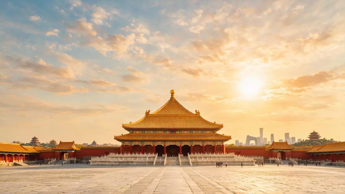 Fotorealistische Ansicht von Verbotene Stadt Peking in Peking, China im Abendlicht