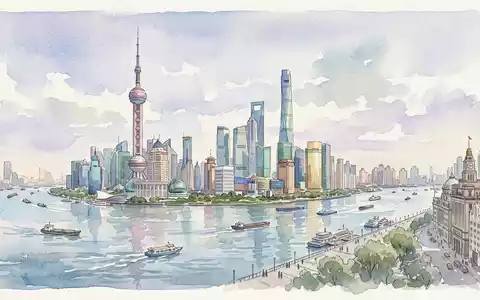 Aquarellillustration des Wahrzeichens Oriental Pearl Tower Shanghai in Shanghai China, weiche Farbverläufe und pastelliges Reiseposter-Feeling - Foto: THN