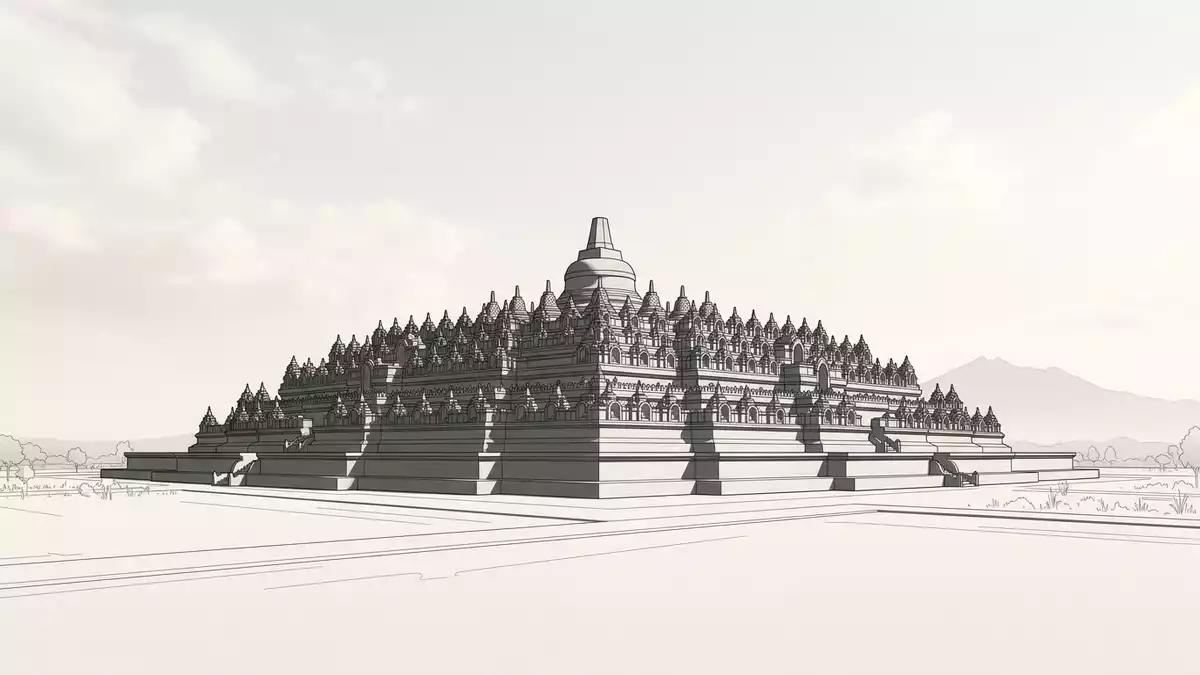 Architektur-Render von Borobudur in Magelang, Indonesien bei Tageslicht