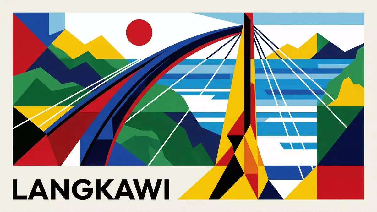 Bauhaus-Poster als Abstraktion von Langkawi Sky Bridge in Langkawi, Malaysia