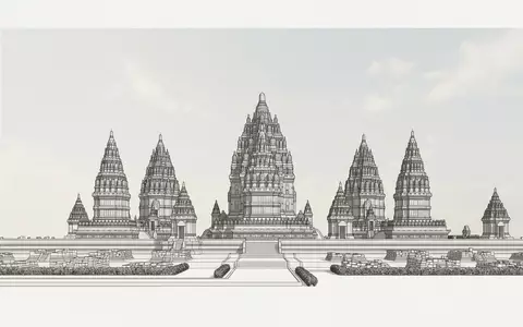 Moderner Architektur-Render zeigt Silhouette von Prambanan in Yogyakarta Indonesien, klare Linien und neutrales Tageslicht - Foto: THN