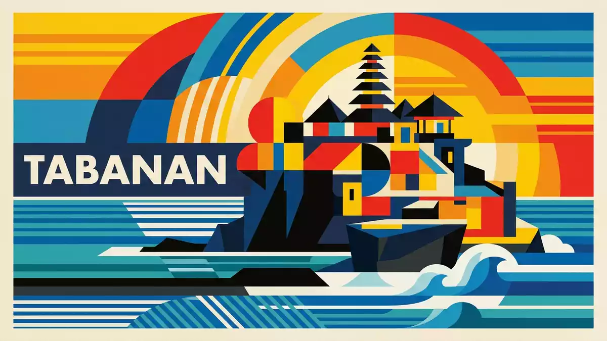 Bauhaus-Poster als Abstraktion von Tanah Lot Bali in Tabanan, Indonesien