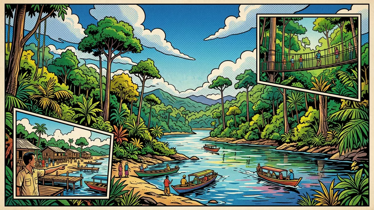 Pop-Art-Comic von Taman Negara in Kuala Tahan, Malaysia mit Rasterpunkten