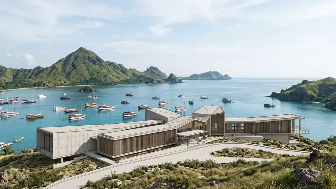 Architektur-Render von Komodo-Nationalpark in Labuan Bajo, Indonesien bei Tageslicht