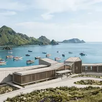 Moderner Architektur-Render zeigt Silhouette von Komodo-Nationalpark in Labuan Bajo Indonesien, klare Linien und neutrales Tageslicht - Foto: THN