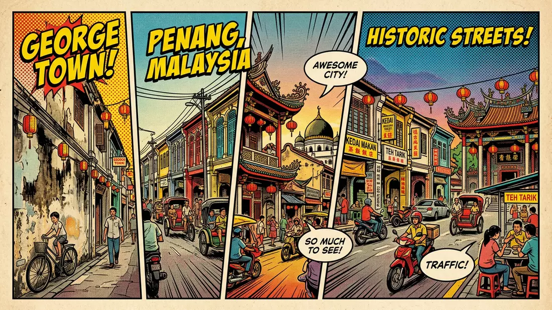 Pop-Art-Comic von George Town Penang in George Town, Malaysia mit Rasterpunkten