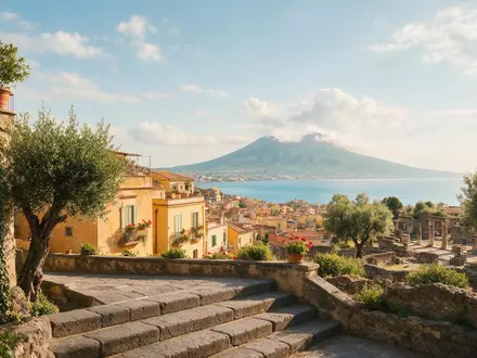 Editorialbild im Reisemagazin-Stil vom Wahrzeichen Herculaneum in Ercolano Italien, ausgewogene Bildgestaltung und natuerliches Umgebungslicht - Foto: THN