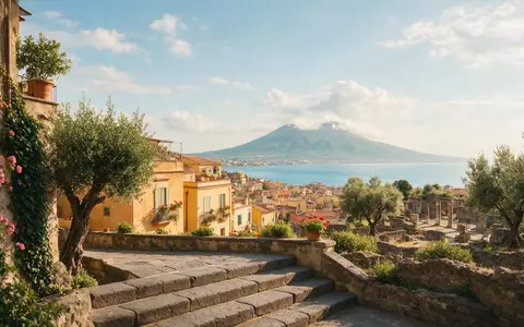 Editorialbild im Reisemagazin-Stil vom Wahrzeichen Herculaneum in Ercolano Italien, ausgewogene Bildgestaltung und natuerliches Umgebungslicht - Foto: THN