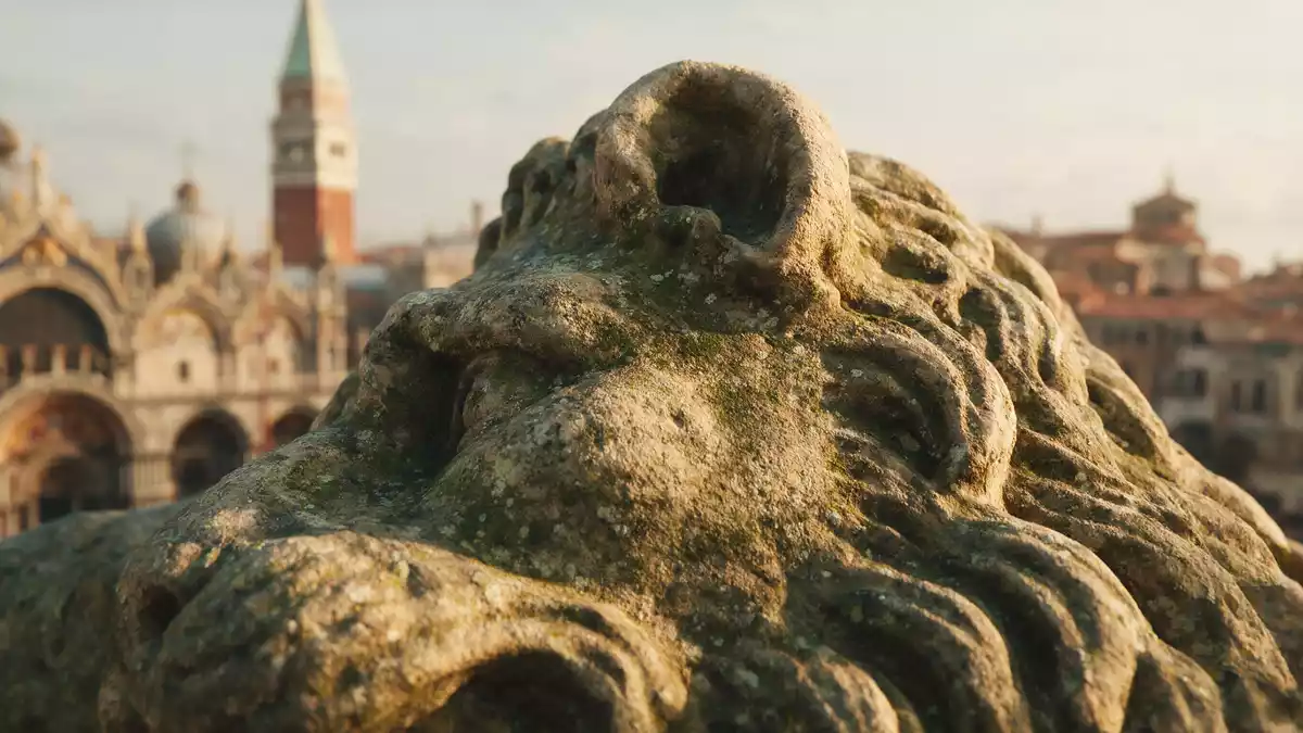 Makroaufnahme eines Materialdetails am Wahrzeichen Markusplatz Venedig, Venedig Italien