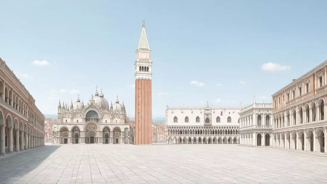 Architektur-Render von Markusplatz Venedig in Venedig, Italien bei Tageslicht
