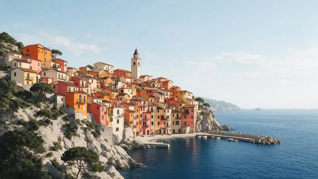 Architektur-Render von Cinque Terre in La Spezia, Italien bei Tageslicht