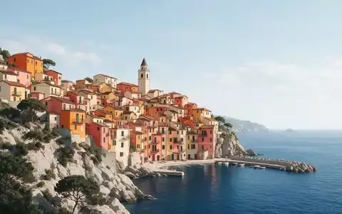 Moderner Architektur-Render zeigt Silhouette von Cinque Terre in La Spezia Italien, klare Linien und neutrales - Foto: THN
