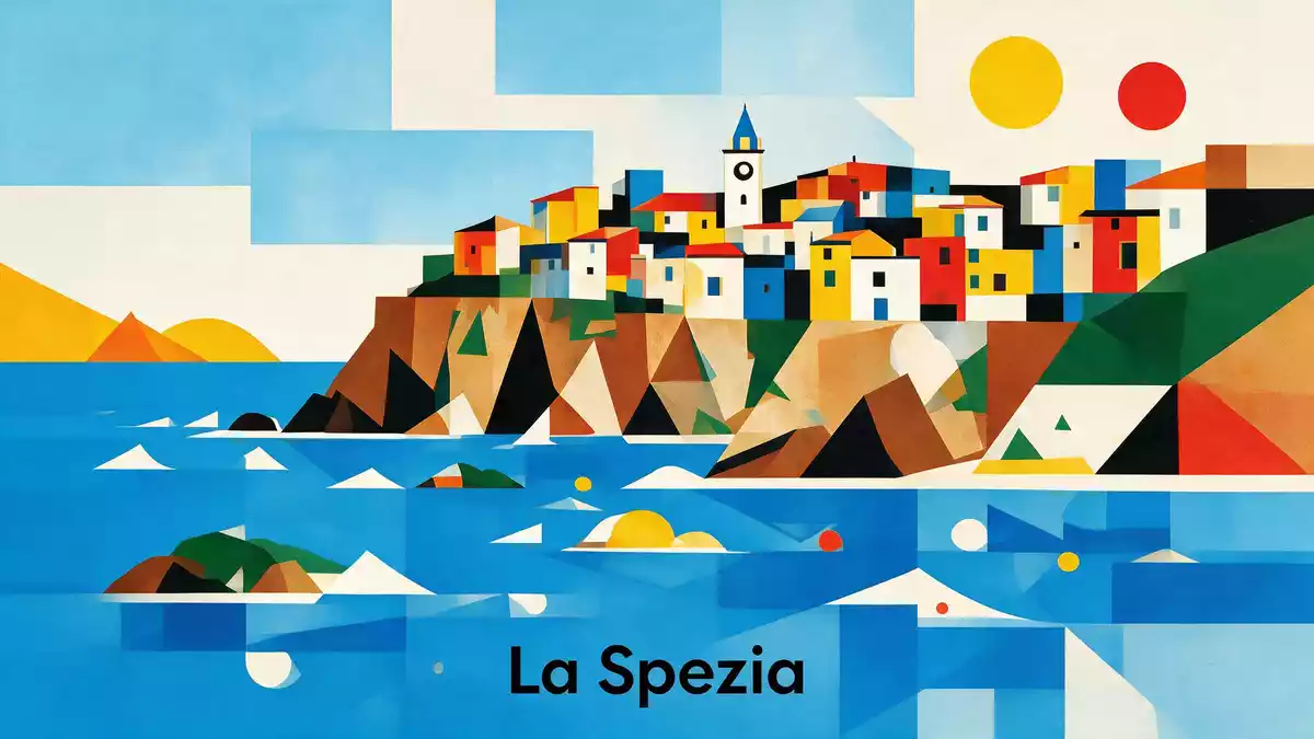 Bauhaus-Poster als Abstraktion von Cinque Terre in La Spezia, Italien