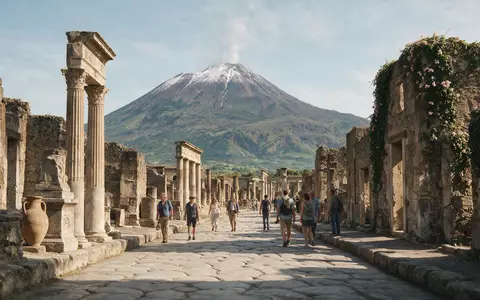 Editorialbild im Reisemagazin-Stil vom Wahrzeichen Pompeji in Pompeji Italien, ausgewogene Bildgestaltung und natuerliches Umgebungslicht - Foto: THN