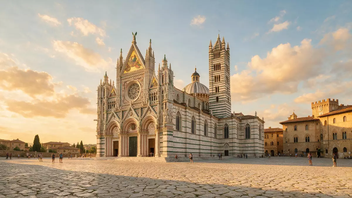 Fotorealistische Ansicht von Dom von Siena in Siena, Italien im Abendlicht