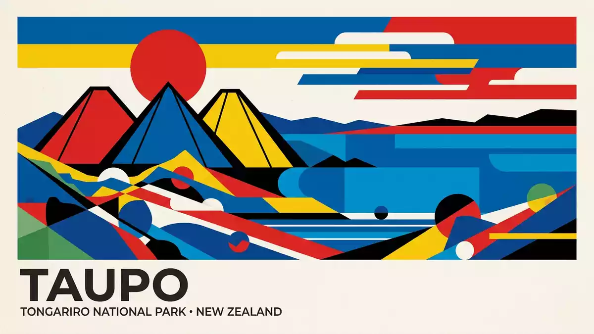 Bauhaus-Poster als Abstraktion von Tongariro National Park in Taupo, Neuseeland