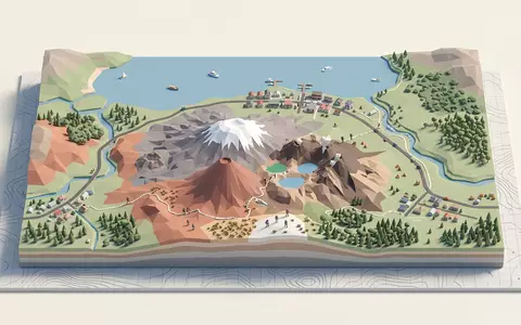 Isometrisches Diorama von Tongariro National Park und Umgebung in Taupo Neuseeland, verspielte Low-Poly-Kulisse in Pastellfarben - Foto: THN