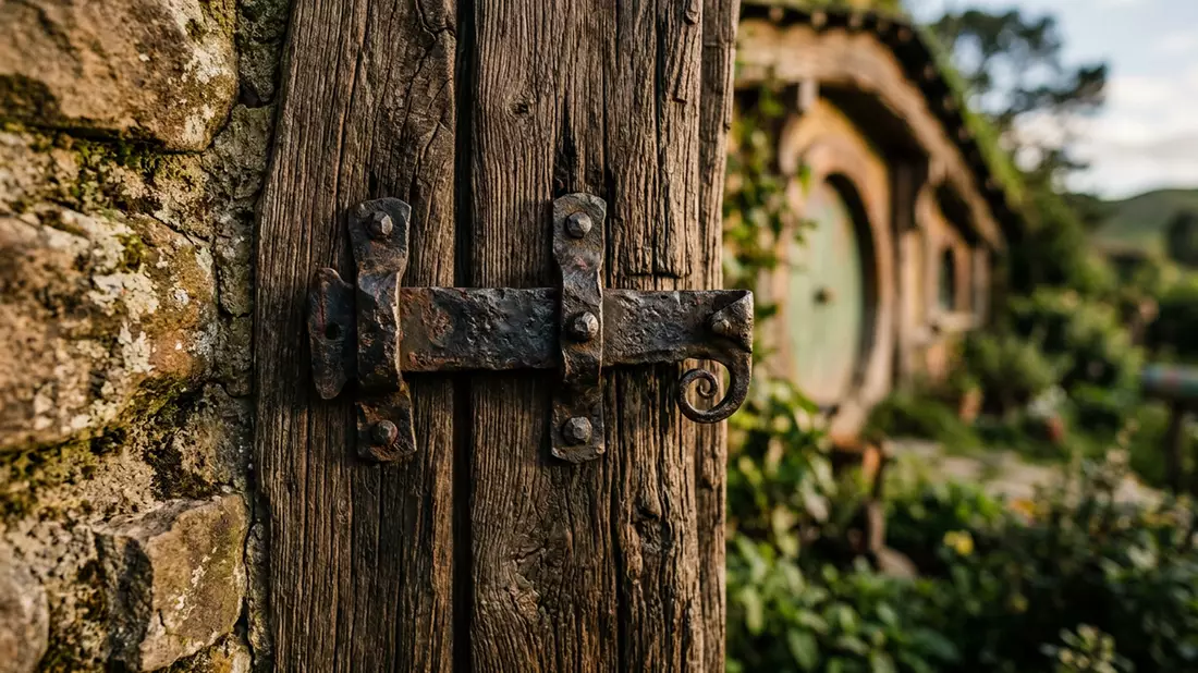 Makroaufnahme eines Materialdetails am Wahrzeichen Hobbiton Filmset, Matamata Neuseeland