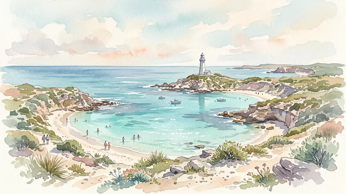 Aquarell-Illustration von Rottnest Island in Perth, Australien als Reiseposter