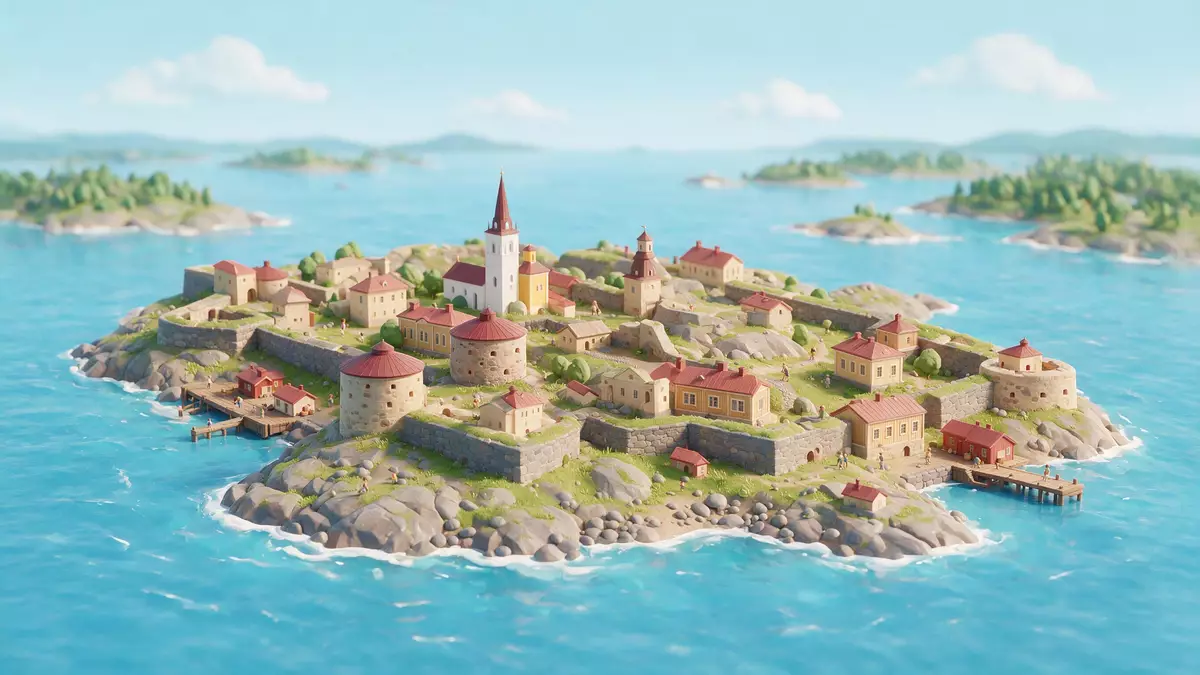 Isometrisches Diorama von Suomenlinna Helsinki in Helsinki, Finnland in Pastell