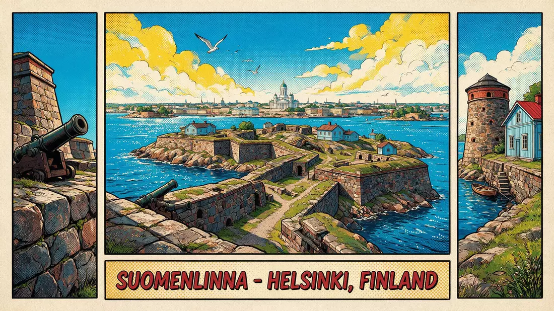 Pop-Art-Comic von Suomenlinna Helsinki in Helsinki, Finnland mit Rasterpunkten