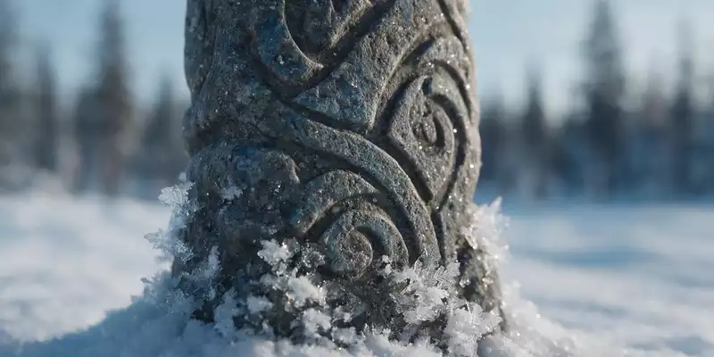 Extreme Makroaufnahme eines Materialdetails am Wahrzeichen Eishotel Jukkasjärvi in Jukkasjarvi Schweden, taktile Struktur und weiches - Foto: THN