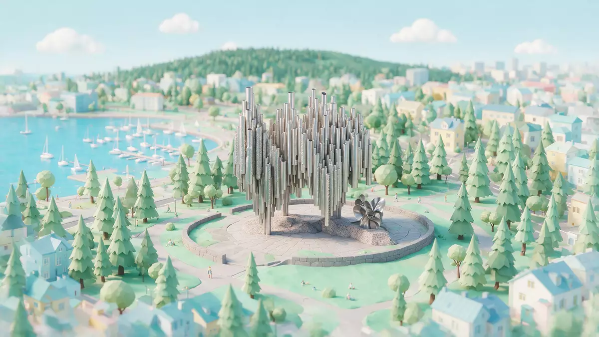 Isometrisches Diorama von Sibelius-Denkmal Helsinki in Helsinki, Finnland in Pastell