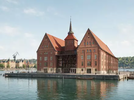 Moderner Architektur-Render zeigt Silhouette von Vasa-Museum Stockholm in Stockholm Schweden, klare Linien und neutrales Tageslicht - Foto: THN