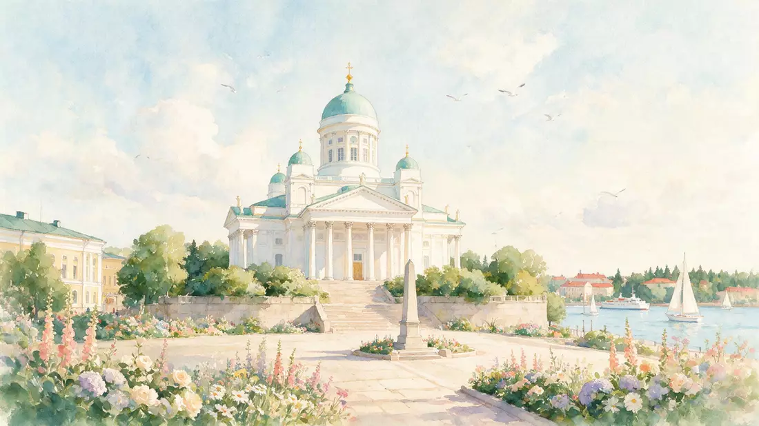 Aquarell-Illustration von Dom von Helsinki in Helsinki, Finnland als Reiseposter