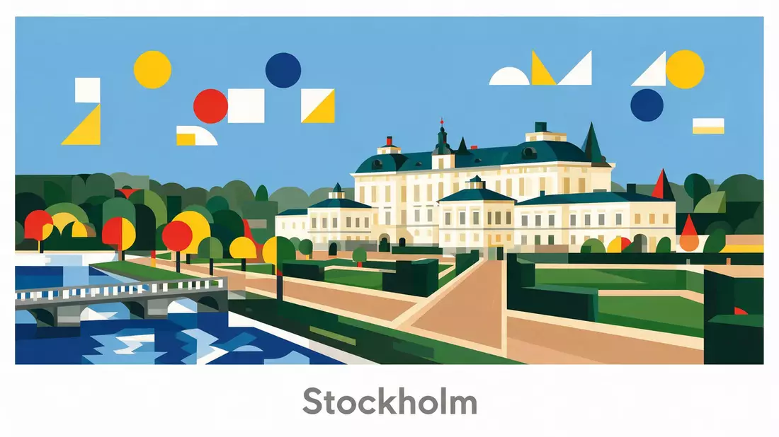 Bauhaus-Poster als Abstraktion von Schloss Drottningholm in Stockholm, Schweden