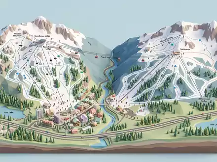 Isometrisches Diorama von Whistler Blackcomb und Umgebung in Whistler Kanada, verspielte Low-Poly-Kulisse in Pastellfarben - Foto: THN