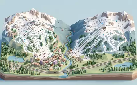 Isometrisches Diorama von Whistler Blackcomb und Umgebung in Whistler Kanada, verspielte Low-Poly-Kulisse in Pastellfarben - Foto: THN