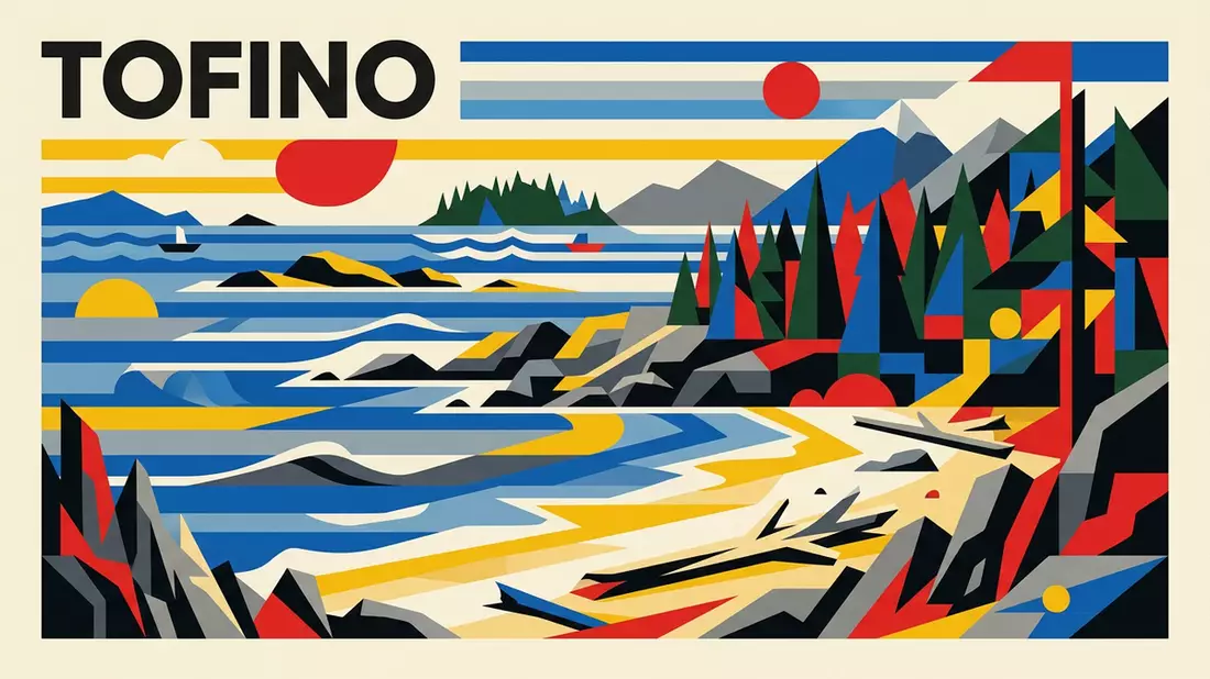 Bauhaus-Poster als Abstraktion von Pacific Rim Tofino in Tofino, Kanada