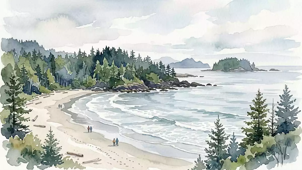 Aquarell-Illustration von Pacific Rim Tofino in Tofino, Kanada als Reiseposter