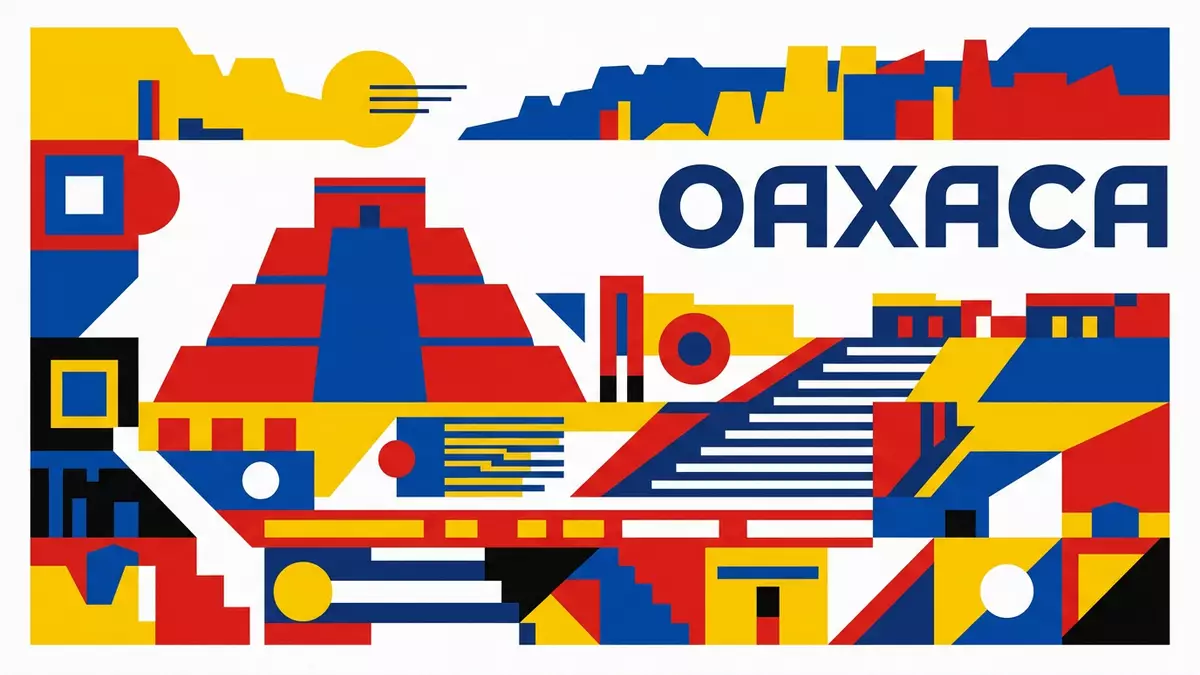 Bauhaus-Poster als Abstraktion von Monte Alban in Oaxaca, Mexiko