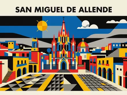 Bauhaus-Poster als geometrische Abstraktion von San Miguel de Allende in San Miguel de Allende Mexiko - Foto: THN