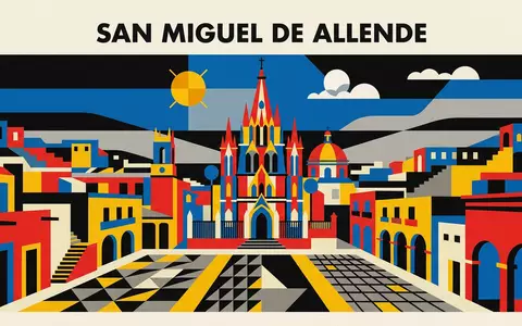 Bauhaus-Poster als geometrische Abstraktion von San Miguel de Allende in San Miguel de Allende Mexiko - Foto: THN