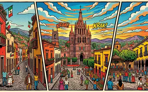 Pop-Art-Comicillustration des Wahrzeichens San Miguel de Allende in San Miguel de Allende Mexiko, kraeftige Konturen - Foto: THN