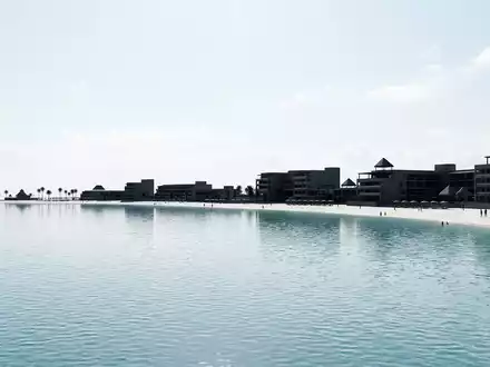Moderner Architektur-Render zeigt Silhouette von Playa Norte Isla Mujeres in Isla Mujeres Mexiko, klare Linien - Foto: THN