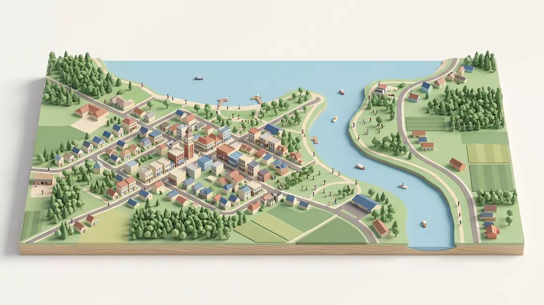 Isometrisches Diorama von Niagara-on-the-Lake in Niagara-on-the-Lake, Kanada in Pastell
