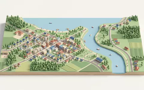 Isometrisches Diorama von Niagara-on-the-Lake und Umgebung in Niagara-on-the-Lake Kanada, verspielte Low-Poly-Kulisse in Pastellfarben - Foto: THN