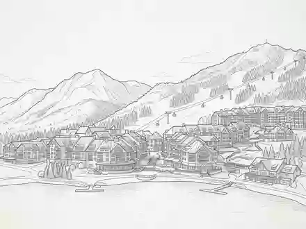 Moderner Architektur-Render zeigt Silhouette von Mont Tremblant in Mont-Tremblant Kanada, klare Linien und neutrales Tageslicht - Foto: THN